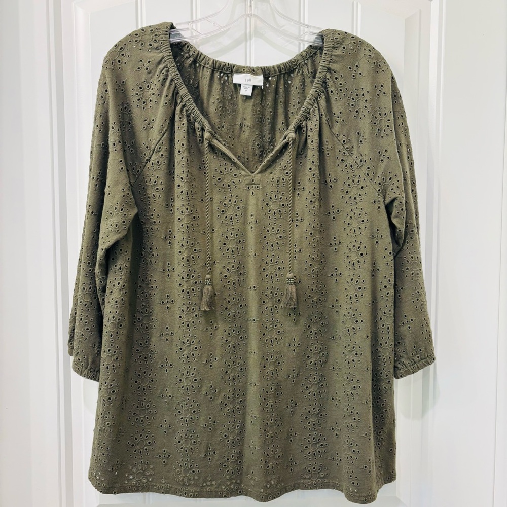 J. Jill Women’s Khaki Green Eyelet Lightweight Cotton Tunic Size M